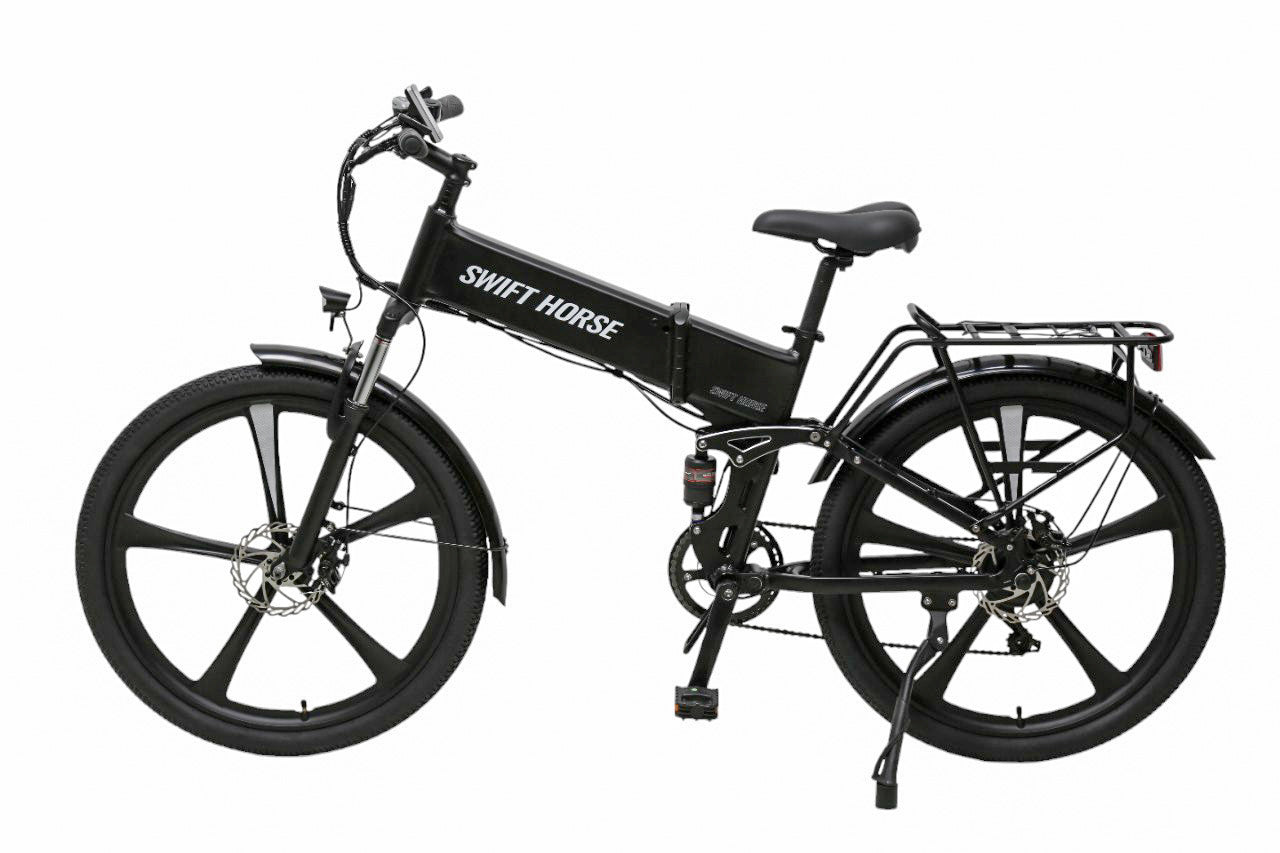 【SWIFT HORSE 2 ver.2】折畳み電動アシスト自転車-マットブラック 型式認定車 最大100km走行可能