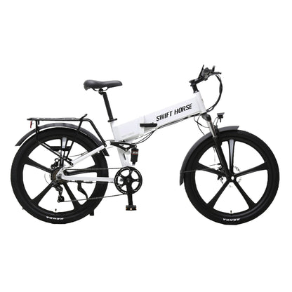 【SWIFT HORSE 2 ver.2】折畳み電動アシスト自転車-パールホワイト 型式認定車 最大100km走行可能