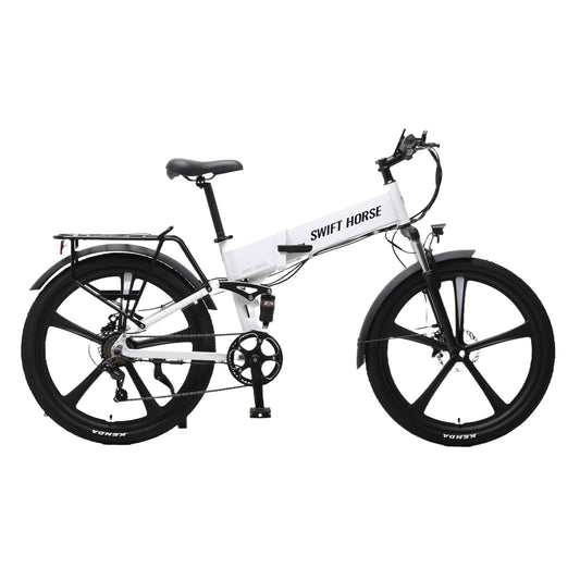 【SWIFT HORSE 2 ver.2】折畳み電動アシスト自転車-パールホワイト 型式認定車 最大100km走行可能